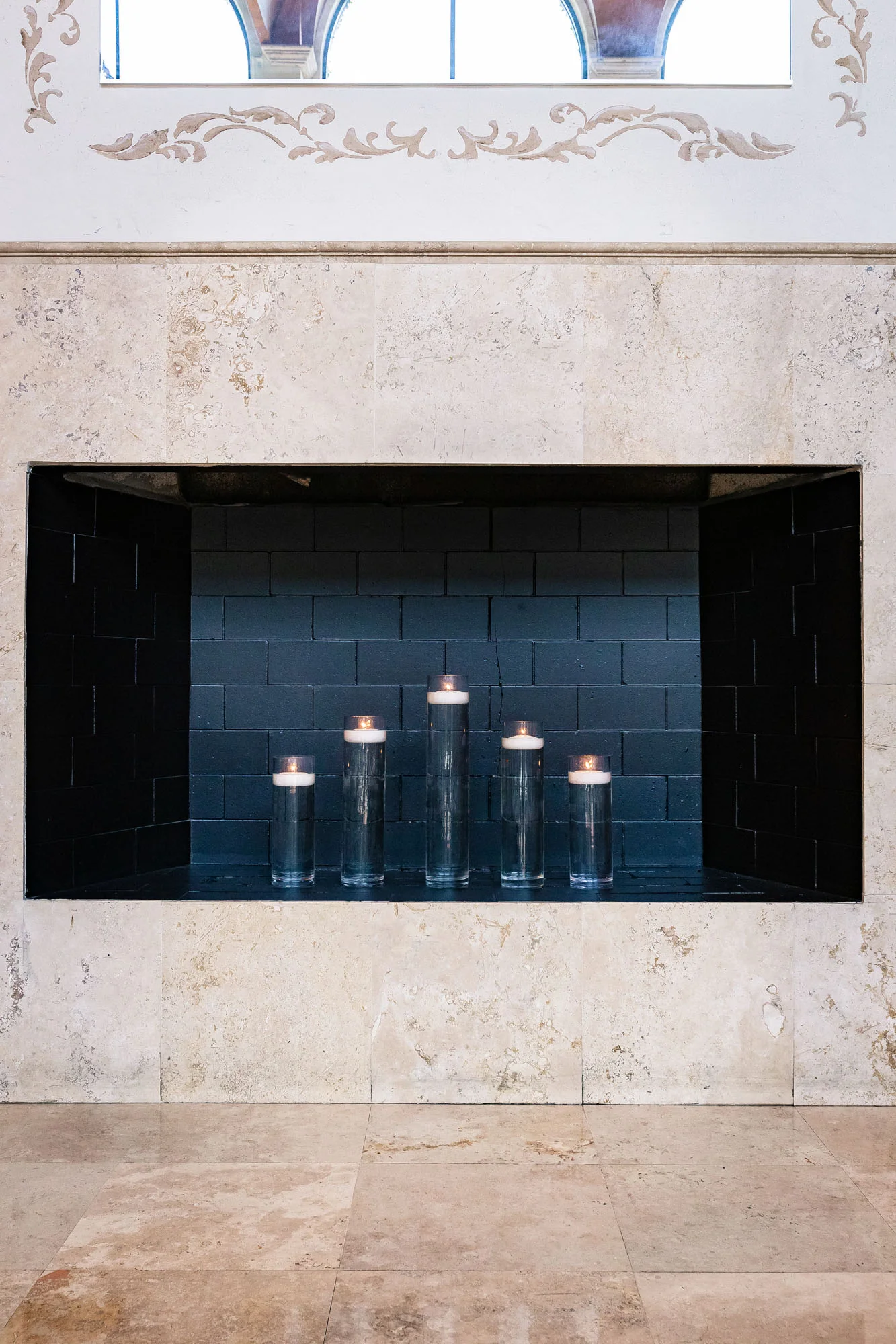Floating Candles in Fireplace $75